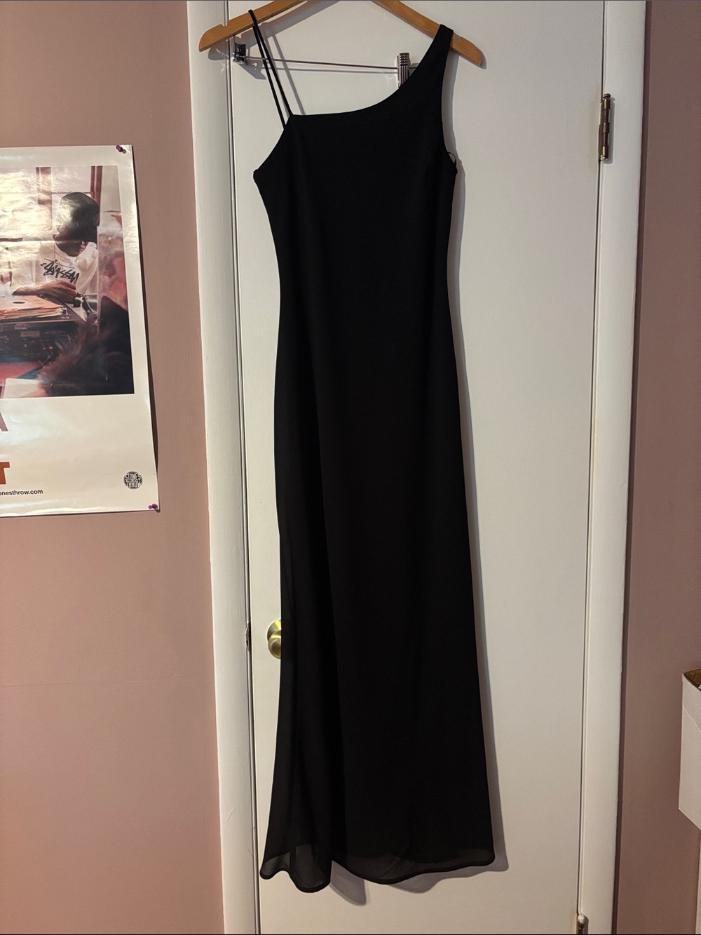 Vintage 90’s Minimalist Black Long Maxi Gown Asymmetrical Bias Homecoming Formal - Picture 3 of 16